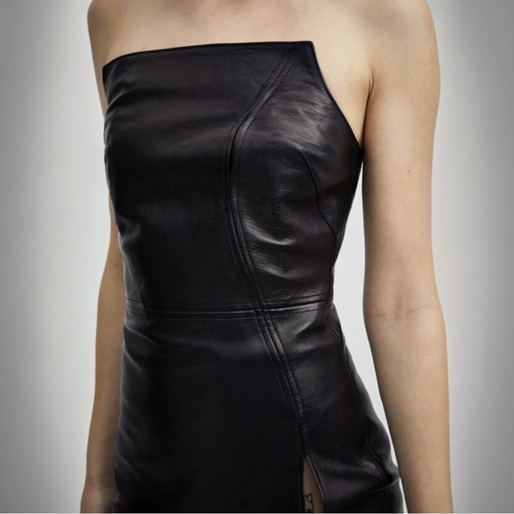 ET OCHS Black Calf Leather Strapless Mini Dress Size 10 $1695 retail - Picture 4 of 15